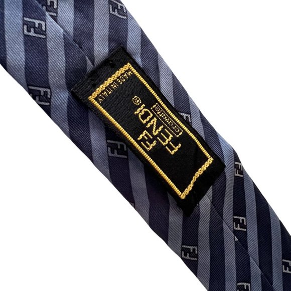 Fendi monogram logo striped pattern silk tie - Picture 3 of 5